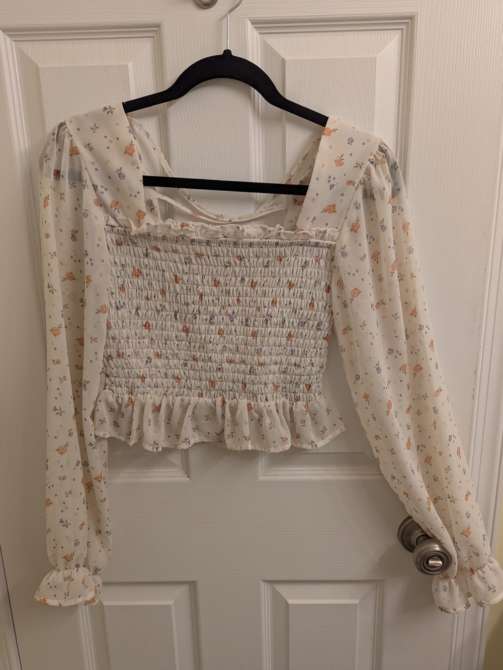 Chance or Fate Cream Floral Smocked Square-Neck Blouse